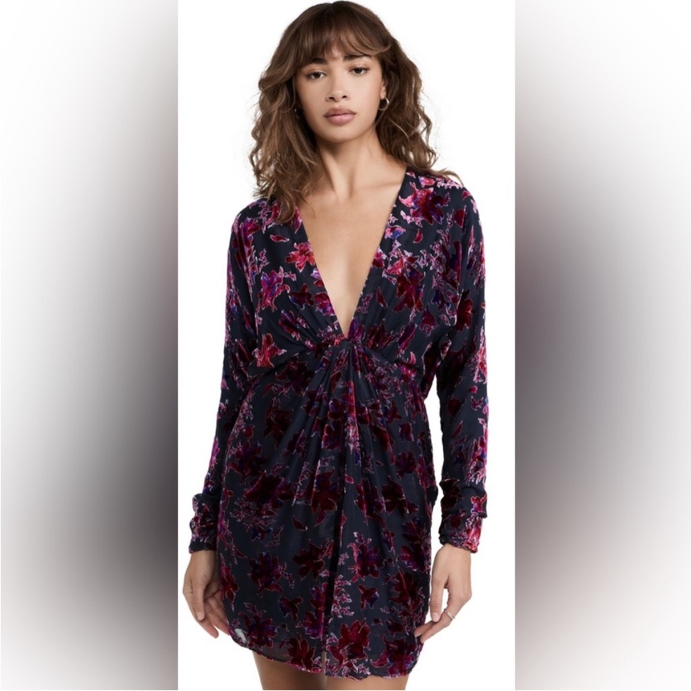 Rag & Bone Eloise‎ Crushed Velvet Floral Plunge V-neck Dress, Size 6